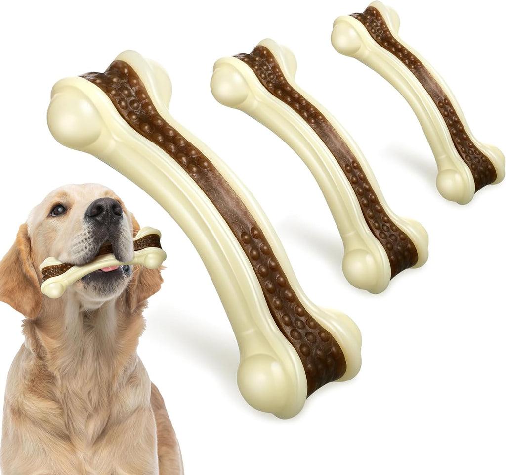Pack Chew Toys for Aggressive Chewers, Bone Toys Nylon Beef Flavor Dog Teething Toys for Large/Medium/Small Puppies Breeds