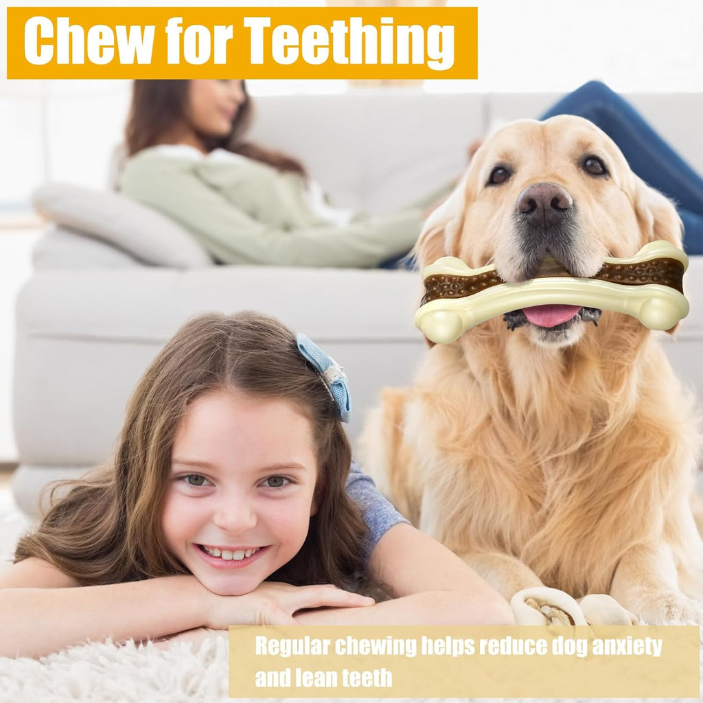 Pack Chew Toys for Aggressive Chewers, Bone Toys Nylon Beef Flavor Dog Teething Toys for Large/Medium/Small Puppies Breeds