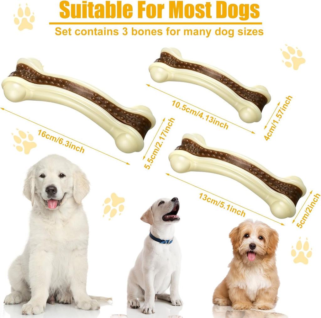 Pack Chew Toys for Aggressive Chewers, Bone Toys Nylon Beef Flavor Dog Teething Toys for Large/Medium/Small Puppies Breeds