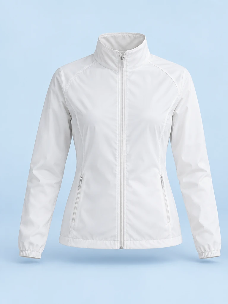 Daybreak Stand-Collar Jacket in White, front view
