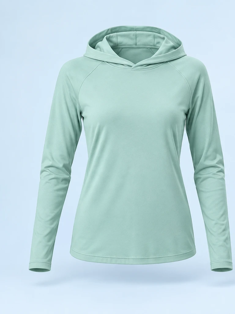 Open Sky Hooded Top in Aqua Green, front view